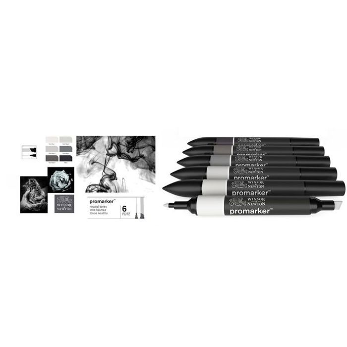 Set 6 promarker doubles pointe - tons neutres - 5 gris + 1 noir .
