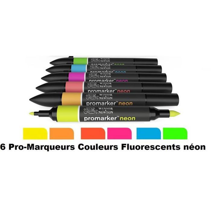 Lot 6 Pro-Marqueurs dessin Néon double pointe,couleur fluorescente brillante.