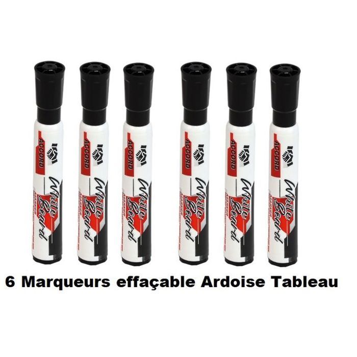 6 Marqueurs Effaçable,Ardoise & Tableau Blanc,Noir,Non Toxique,nettoyage facile
