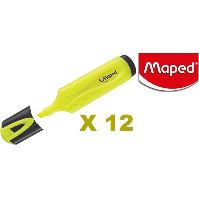 12 Marqueurs Surligneur Fluo'peps Jaune,Ultra Lumineuse,Ne sèche pas,Résistant