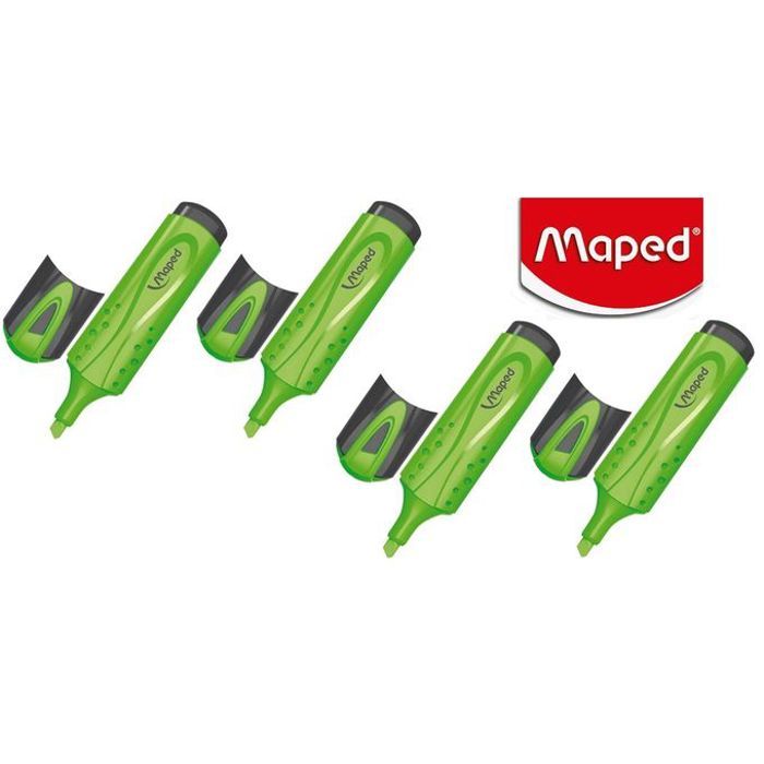 4 Marqueurs Surligneur Fluo'peps Vert,Ultra Lumineuse,Ne sèche pas,Résistant