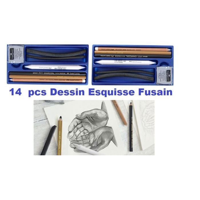 Ensemble Dessin Esquisse Fusain 14 pièces,Destiné aux artistes & Amateurs