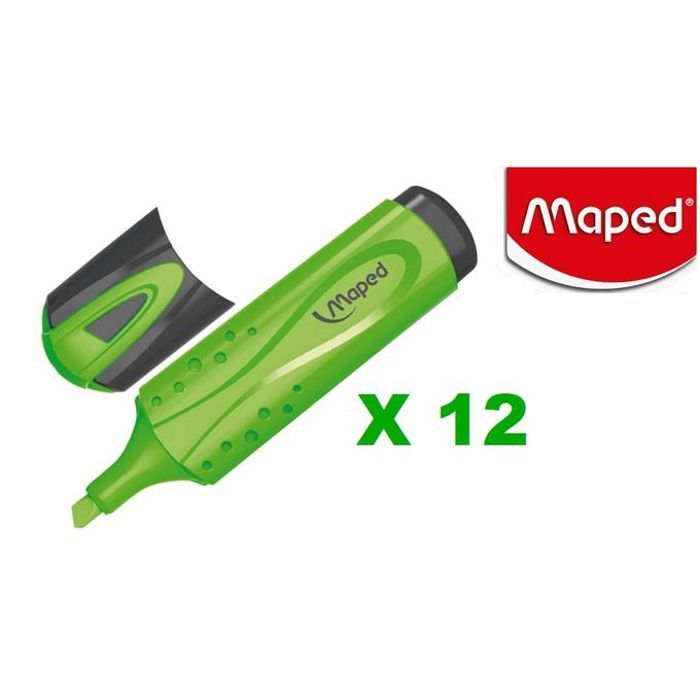 12 Marqueurs Surligneur Fluo'peps Vert,Ultra Lumineuse,Ne sèche pas,Résistant