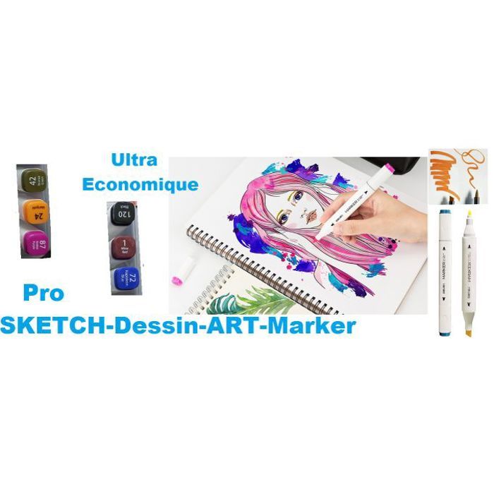 6 PRO-Dessin-ART-MARKER Découverte N°1 ,2 Pointes,Hautement Pigmentés,Vibrants