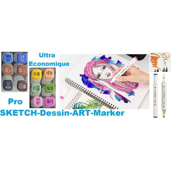 12 PRO-Dessin-ART-MARKER Essentiel N° 2,Permanents,Pigmentés,Vibrants,2 Pointes