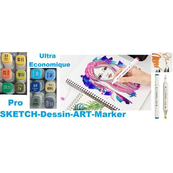 12 PRO-Dessin-ART-MARKER Essentiel N° 3,Hautement Pigmentés,Vibrants,2 Pointes