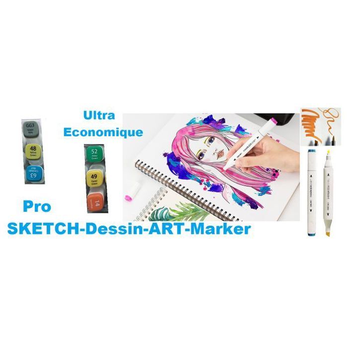 6 PRO-Dessin-ART-MARKER Découverte N°5 ,2 Pointes,Hautement Pigmentés,Vibrants