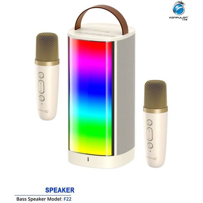 Konfulon haut parleur F22 Bluetooth haut de gamme Karaoke 2 microphone 3600mAh 10W