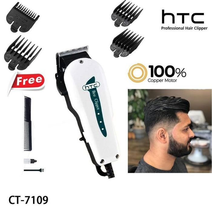 Tondeuse à cheveux - HTC - CT-7109 - Lames en acier - Réglable - Accessoires inclus