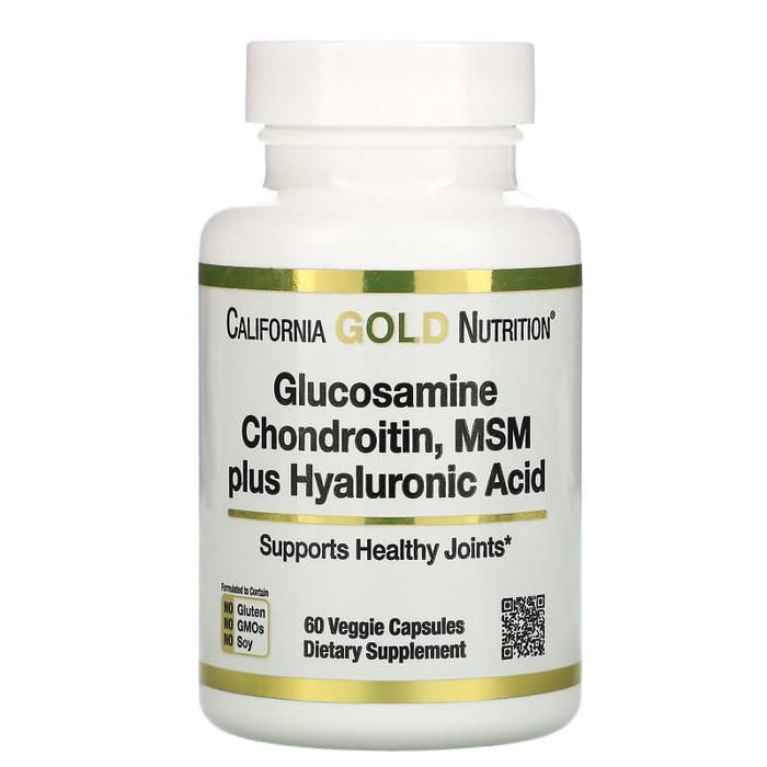 Glucosamine, chondroïtine, méthyl-sulfonyl-méthane et acide hyaluronique, 60 capsules végétariennes