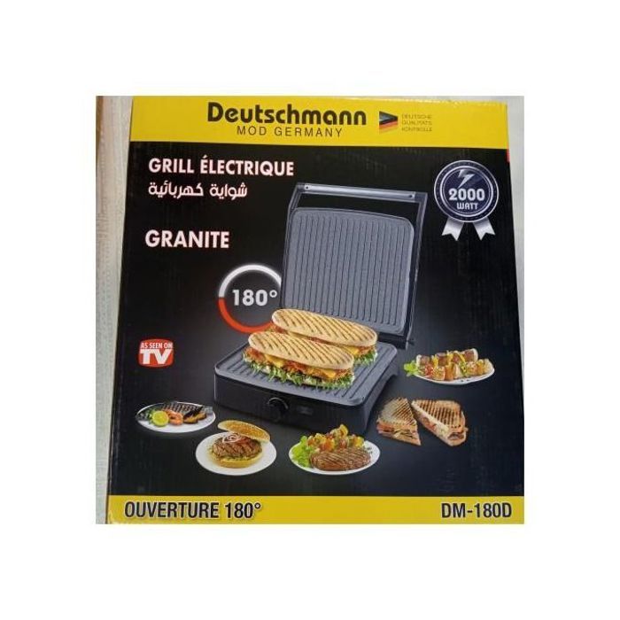 Grille de Contact - DEUTSCHMANN - PANINI GRILLE 2 en 1 - 2000 W - Ouverture 180° - Poignée inox touché froid