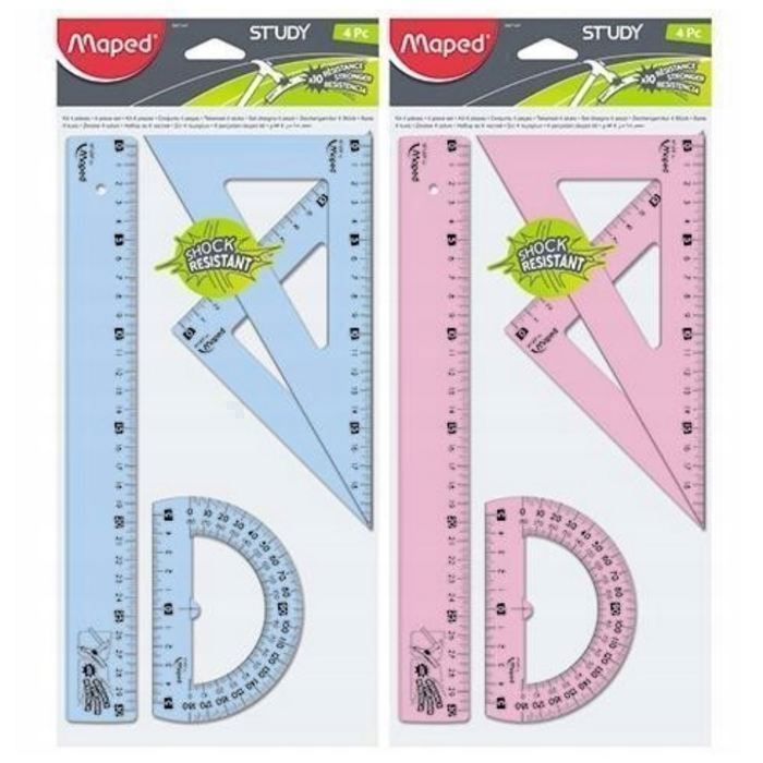 Instruments géométriques - Maped - Ensemble d'étude 4 pcs - 30 cm - Multicolore - Résistant aux chocs