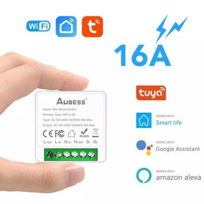 Aubess Mini Commutateur WiFi 16A 2 voies Relais minuterie fonctionne avec alexa Google Home