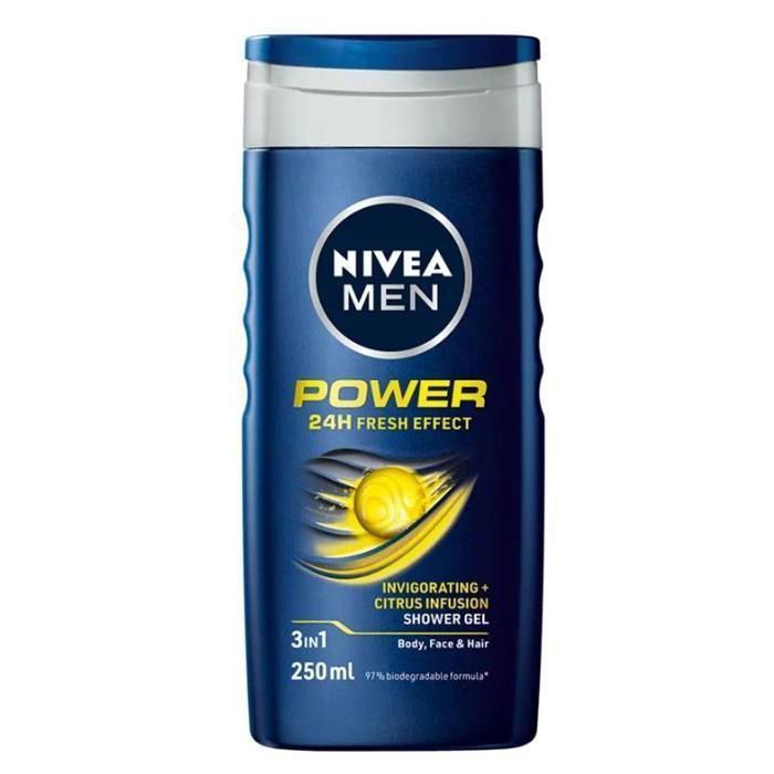 GEL DOUCHE - NIVEA - POWER REFRESH - 250 ML - 3 en 1 - Sans alcool