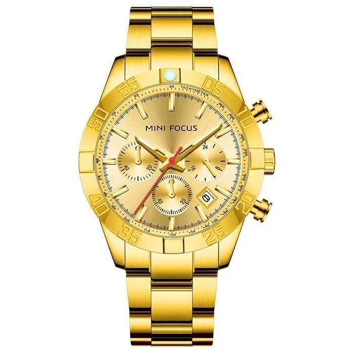Montre - Mini Focus - Chronographe - Acier Doré - Cadran avec Dateur - Style Sportif