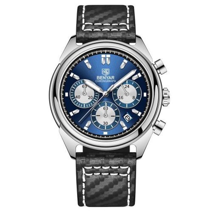 Montre - BENYAR - Chronographe - Mouvement Quartz - Étanchéité 5 ATM - Cadran Bleu Noir