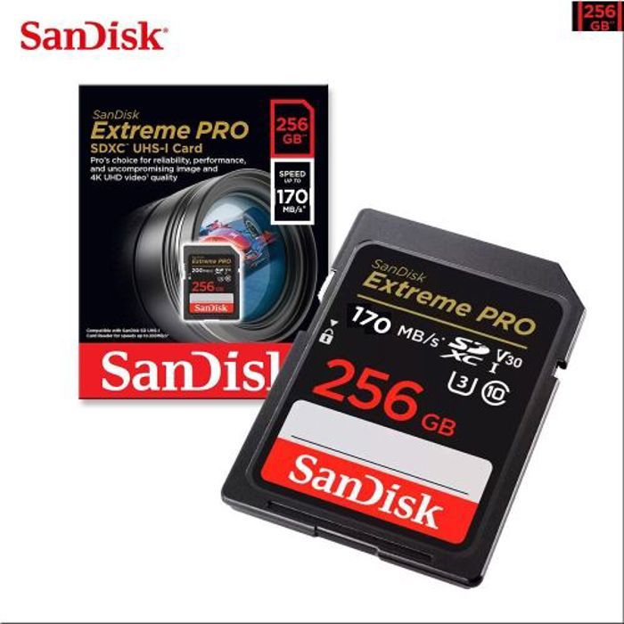 sandisk Carte memoire Sdxc Extreme Pro 256 Gb jusqu'à 170 Mo/s classe 10,U3,V30