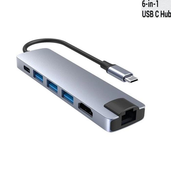 adaptateur 6in1 USB C 3 USB 3.0, 87W usb C PD sortie RJ45