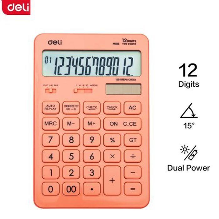 Deli Calculatrice de bureau à 12 chiffres et écran pliant Touch M015 120 étapes Check