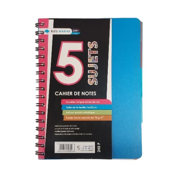 CAHIER UNI 5 SUJET A5 5X5 240P COVER EN POLYPRO