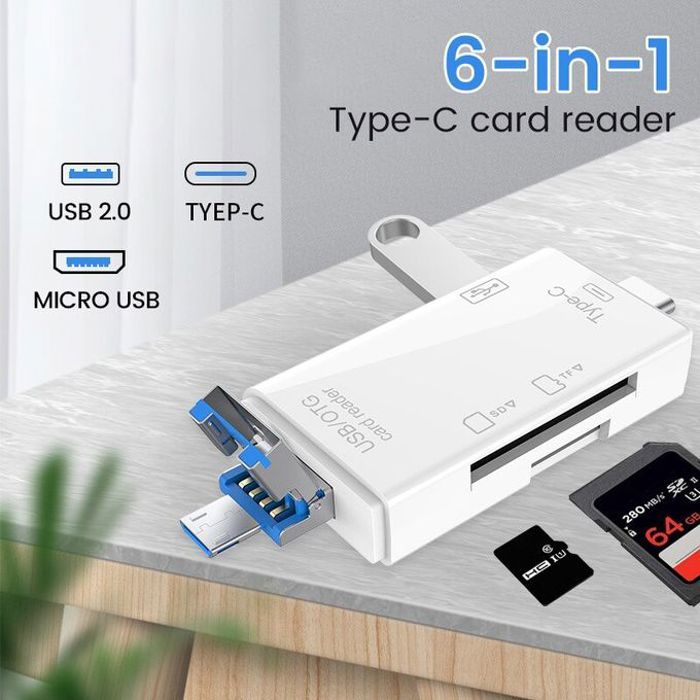 Lecteur de carte USB 3.0 multifonction 6 en 1,disque U, type C,micro USB, clé USB TF,clé USB SD,adaptateur