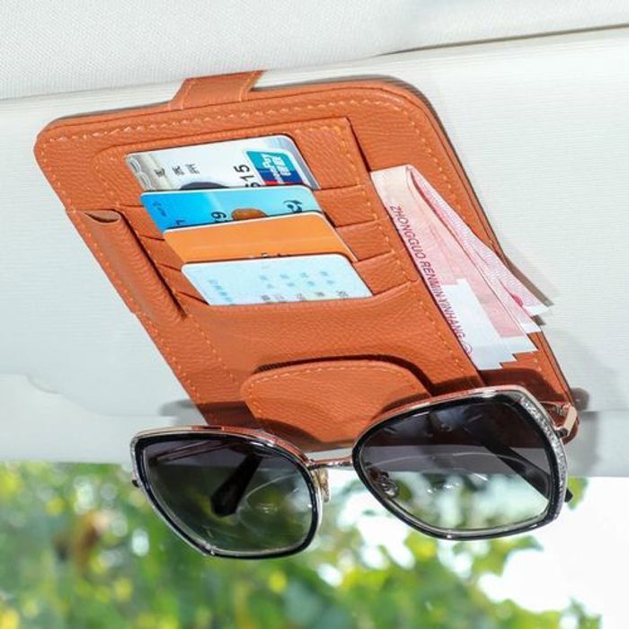 Pare-soleil multi-poches en cuir de voiture, porte-lunettes, stylo
