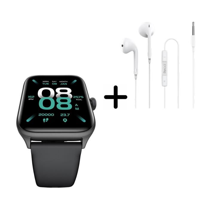 Smartwatch Riversong Motive 6 Pro, grise + ÉCOUTEURS FILAIRES RECCI REP-L07 BLANC - Mini pack