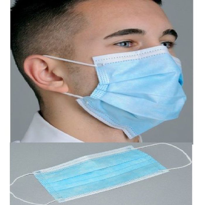 50pcs Masque facial en coton 3-ply blue pour procédure médicale, anti poussière
