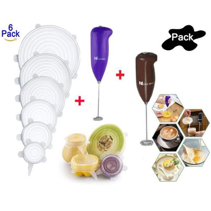 Set 2pcs Batteur Electrique pour café oeuf.. + 6pcs Couvercles alimentaire sains