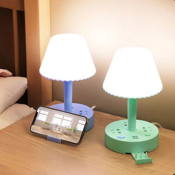 Pack 2 Lampes de Table et support de téléphone portable, 3 prises et 2 Ports USB