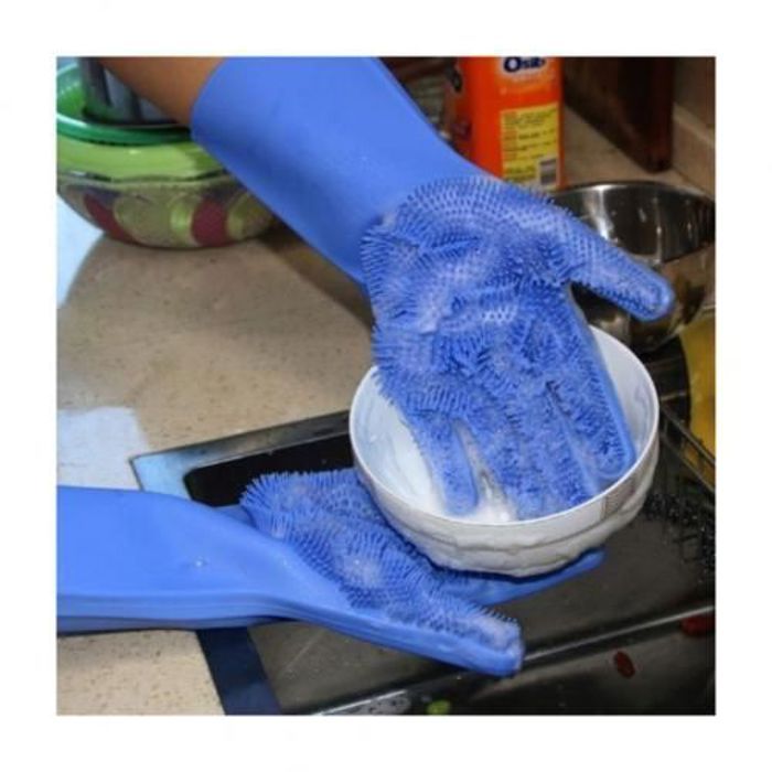 Paire Gants en silicone magiques pour le lavage de la vaisselle-Bleue