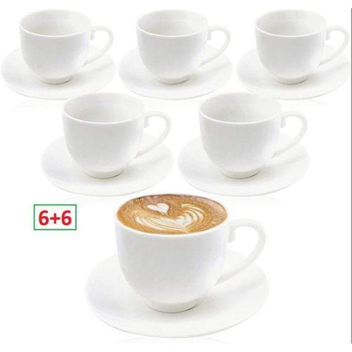 Offfre Petites 6 tasses à café pour expresso avec 6 soucoupe en céramique