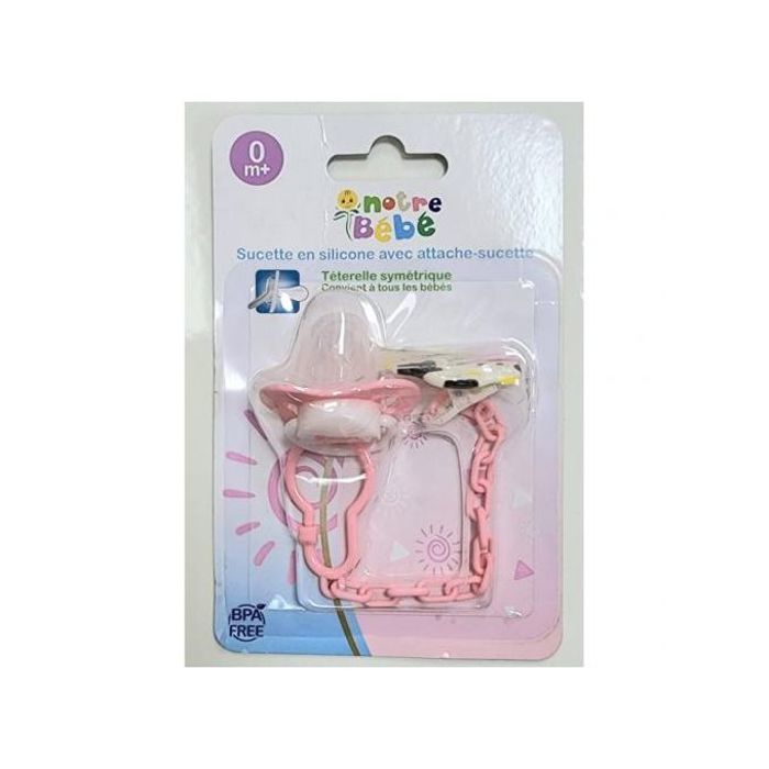 Notre bébé Sucette avec attache-sucette Couleur Rose