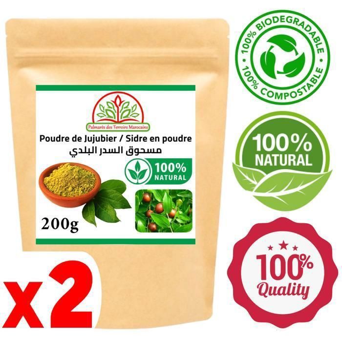 Poudre de feuilles de Sidr Jujubier Qasil Soin du corps et cheveux 100% Naturel 400g