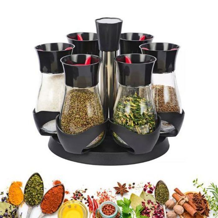 Support à épices rotatif avec 6 pots à épices, rangement d'organisateur d'épices