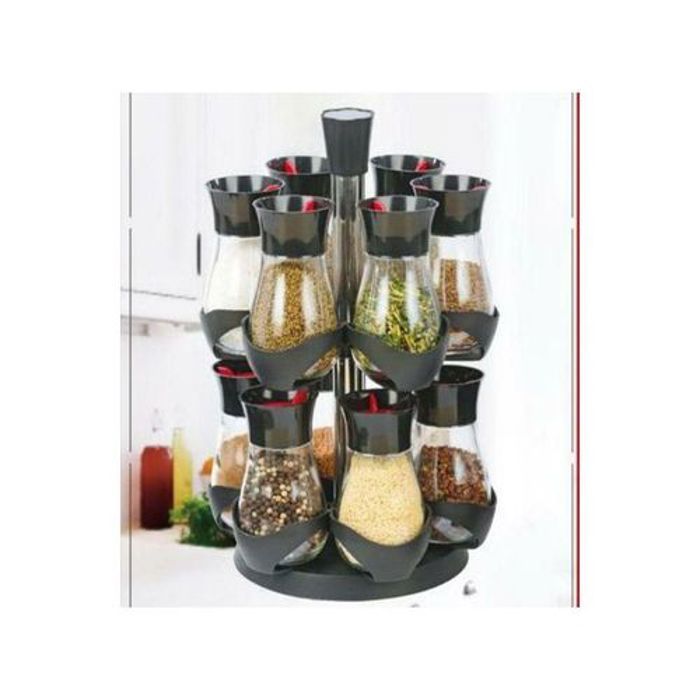Imperial Ensemble de pots à épices, 12 pièces, support de rangement rond et rotatif pour condiments, Boite à épices avec Support