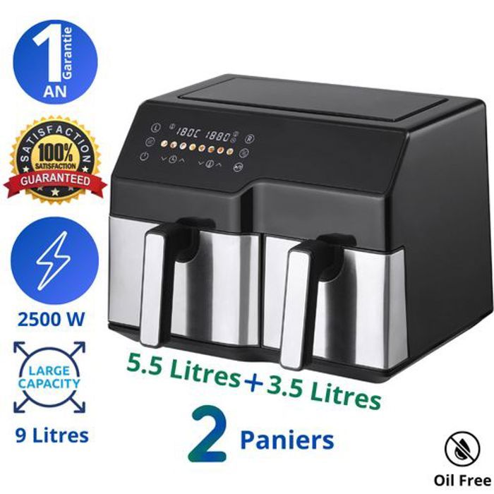 Friteuse sans Huile - Airfryer - 2 paniers - 9 Litres - 2500W