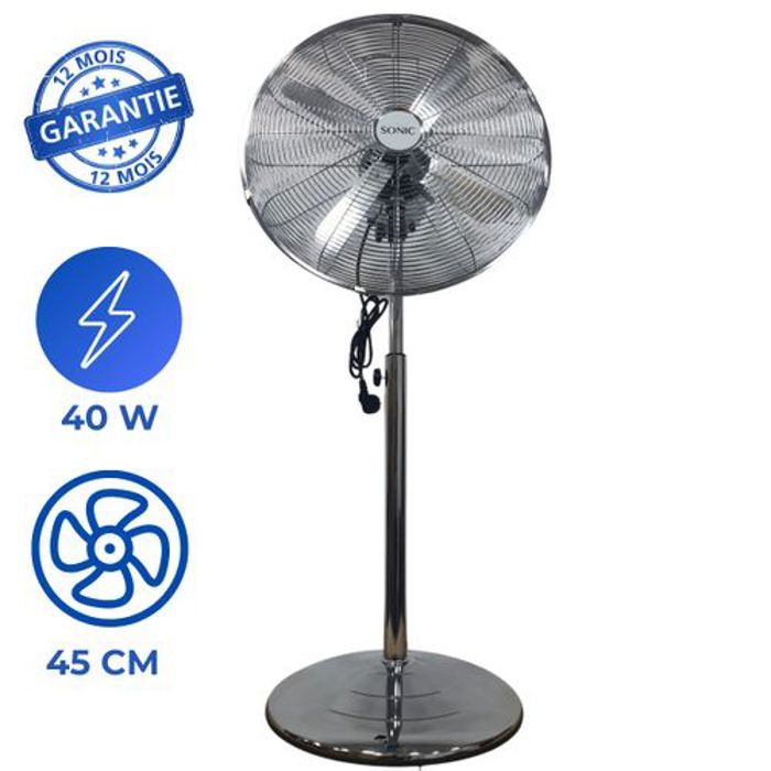 Ventilateur posable sur pied - 3 vitesses - 40W - 45 CM - INOX