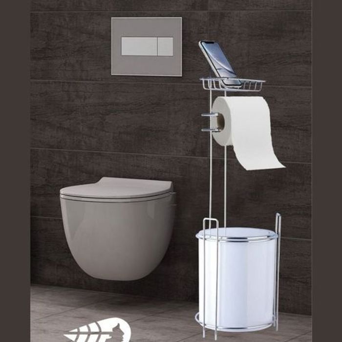 POUBELLE A/SUPPORT PAPIER HYGIENIQUE ET TELEPHONE ROND ET BLC