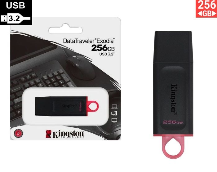 kingston Cle usb 3.2 Gen 1 256gb DataTraveler Exodia DTX avec capuchon pour porte-clés