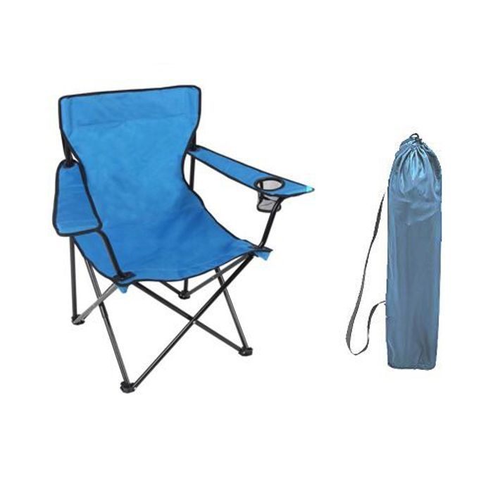 Chaise de camping Siège de plage Fauteuil Munie d'un porte-gobelet bleu clair