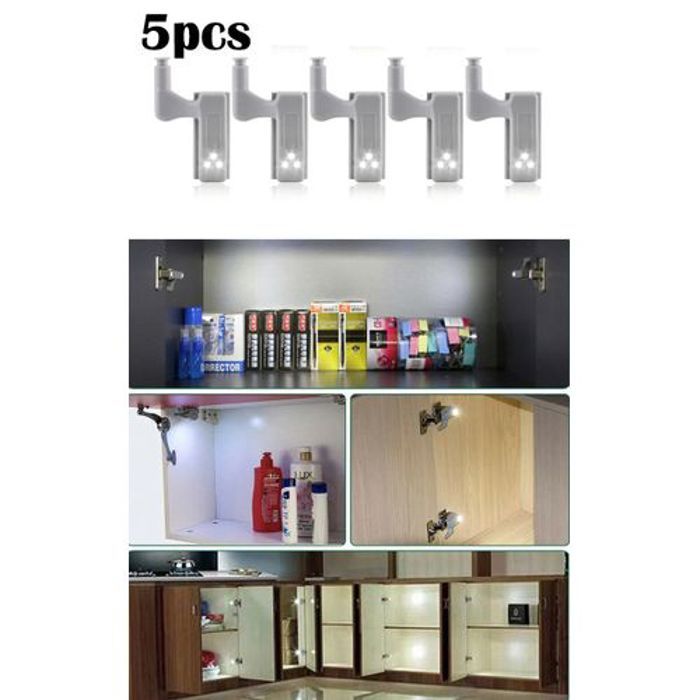5Pcs LED Capteur Charnière , Lumière Sous Armoire, Lampe De Charnière Intérieure pour Armoire Placard Cuisine Veilleuse