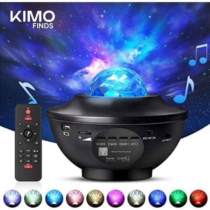 KIMO FINDS - Projecteur - Offre - Étoiles et Vagues - Télécommande - Rechargeable USB - LED Intégrée