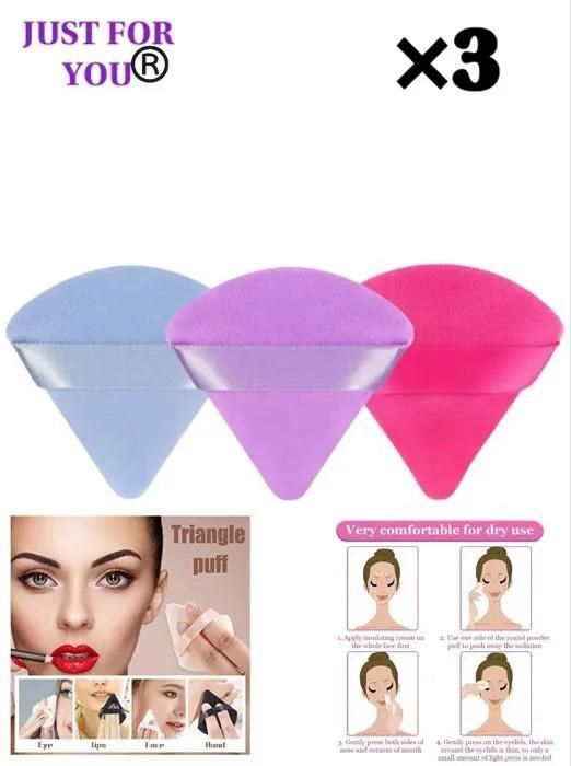Éponges à Poudre , Lot de 3 Houppettes Velours Triangulaire originaux .Couleurs Aléatoires.