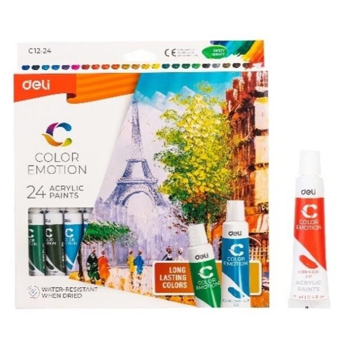 Peintures acryliques deli 24 couleurs x 12ml