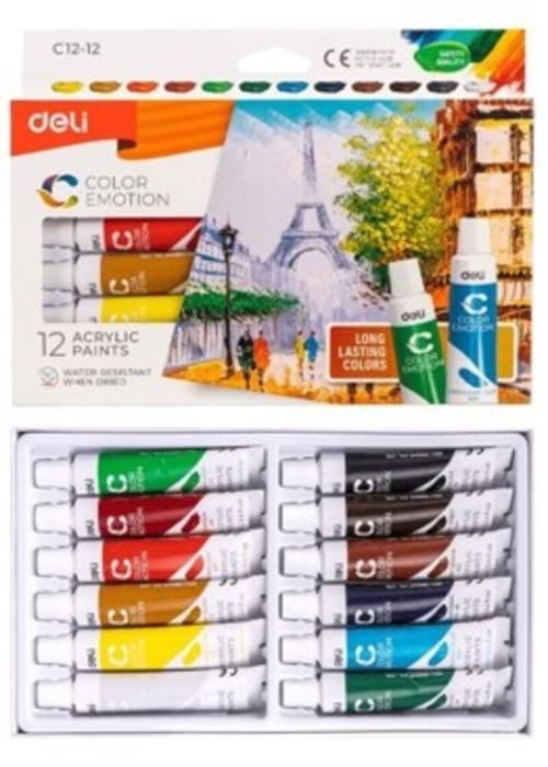 Peintures acryliques deli 12 couleurs x 12ml