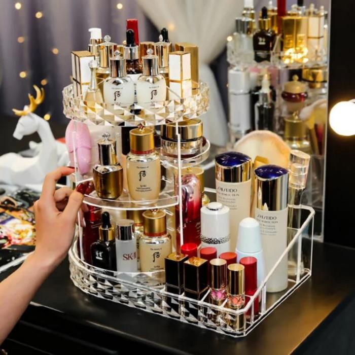 Organisateur de maquillage réglable transparent rotation à 360°