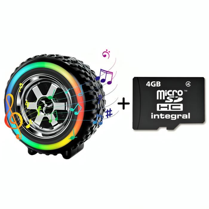 Haut-Parleur Portable en Forme de Roue de Voiture avec LED + Carte mémoire 4GB - Mini pack