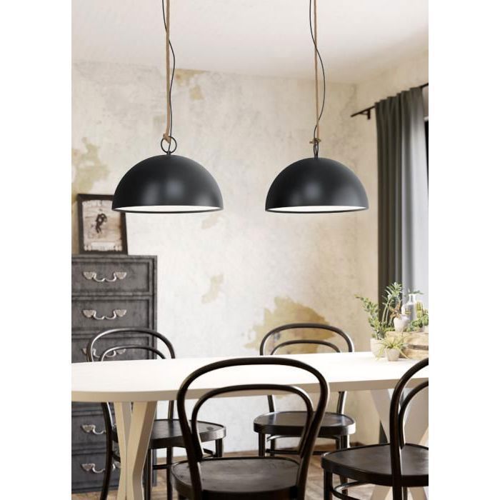 Luminaire en suspension - EGLO - HODSOLL - Noir - Acier et bois - Design contemporain