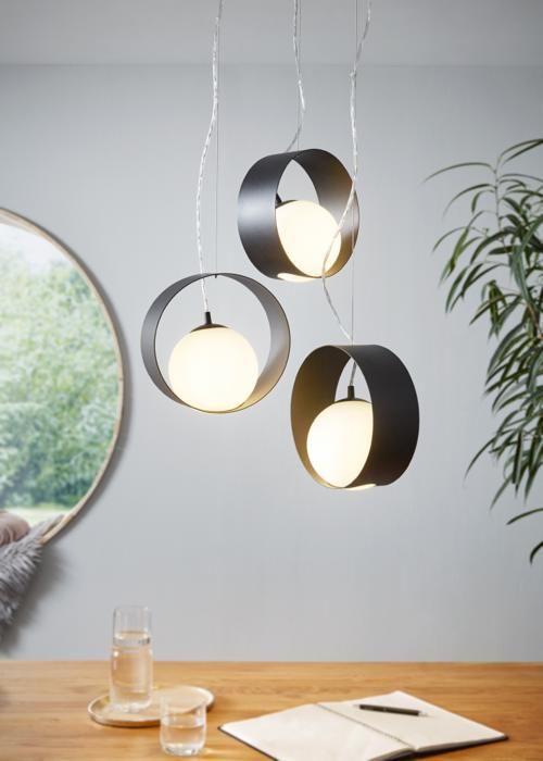 Luminaire en suspension - EGLO - CAMARGO - Acier noir - 1500mm hauteur - Design contemporain